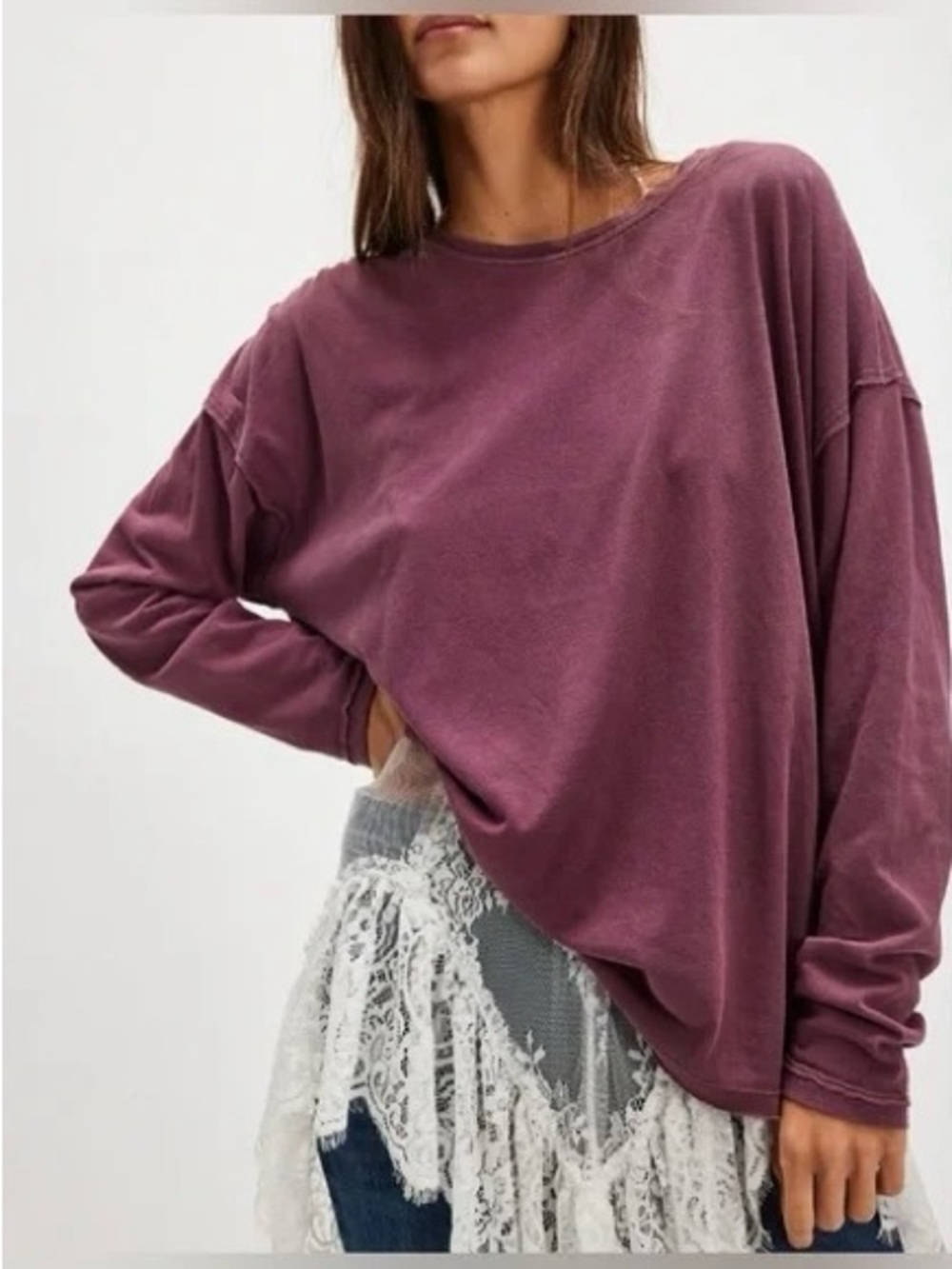 We The Free Oversized Long-Sleeve Nina in Mauve Plum
